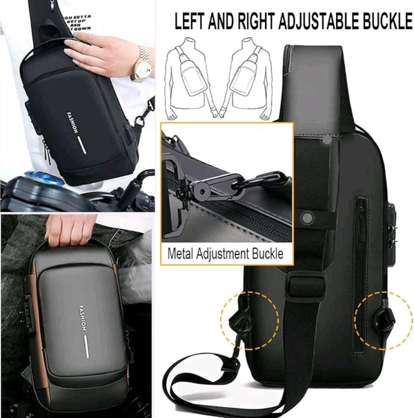 Anti Theft Crossbody Sling Bag ,Waterproof Chest Daypack With USB Charging, Black, One Size, Locomotive Style - Black