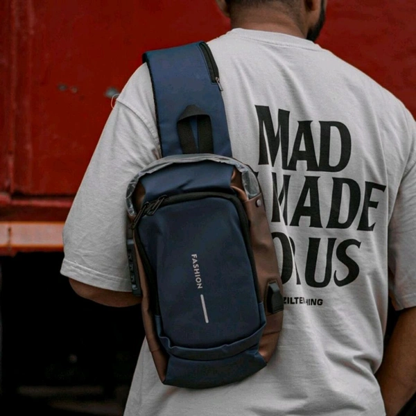 Anti Theft Crossbody Sling Bag ,Waterproof Chest Daypack With USB Charging, Black, One Size, Locomotive Style - Blue