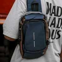 Anti Theft Crossbody Sling Bag ,Waterproof Chest Daypack With USB Charging, Black, One Size, Locomotive Style - Blue