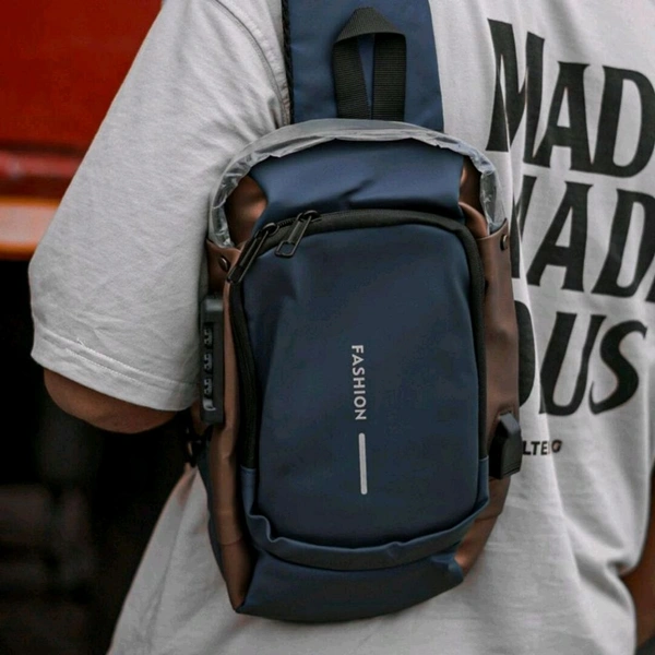 Anti Theft Crossbody Sling Bag ,Waterproof Chest Daypack With USB Charging, Black, One Size, Locomotive Style - Blue