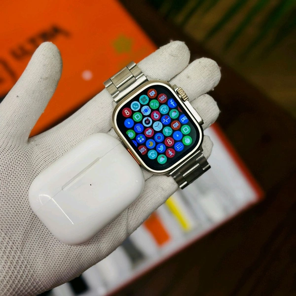 New Arrivals Ultra 10 In 1 Series 8 Ultra With Case, 8 Straps, Tws Pro 2. 8 Straps, Watch protectorr, Wireless Fast Charging Cable And Manual Book Included In Box