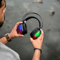 Presenting You All, New Rgb Colour Headphones, Multi colour led light inbuilt headphones heavy Quality top look for Gaming and night clubs / party - Black