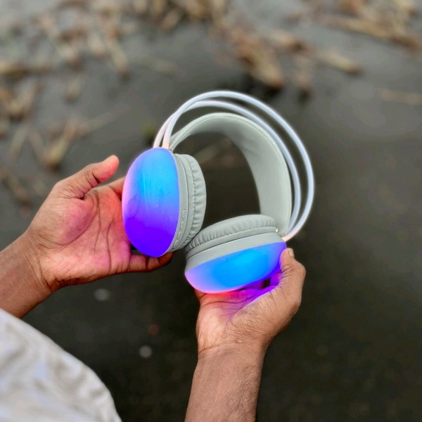 Presenting You All, New Rgb Colour Headphones, Multi colour led light inbuilt headphones heavy Quality top look for Gaming and night clubs / party - White