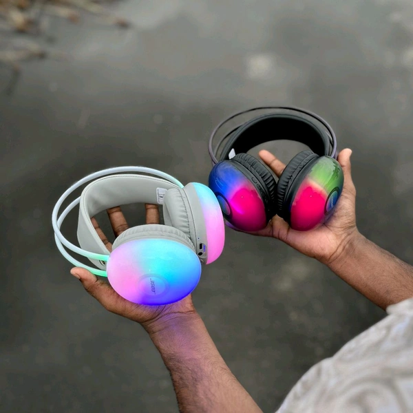 Presenting You All, New Rgb Colour Headphones, Multi colour led light inbuilt headphones heavy Quality top look for Gaming and night clubs / party - White
