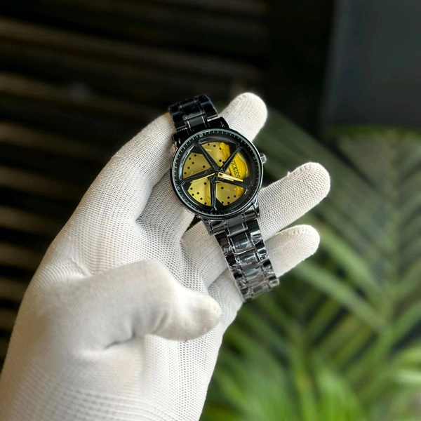 Gyro Spinning Car Alloy Rim Wheel Watch | Car Wheel Watch, Mens Wristwatch with Spinning Car Rim Hub Design, Quartz Movement, Gifts for Car Enthusiasts - SRW1