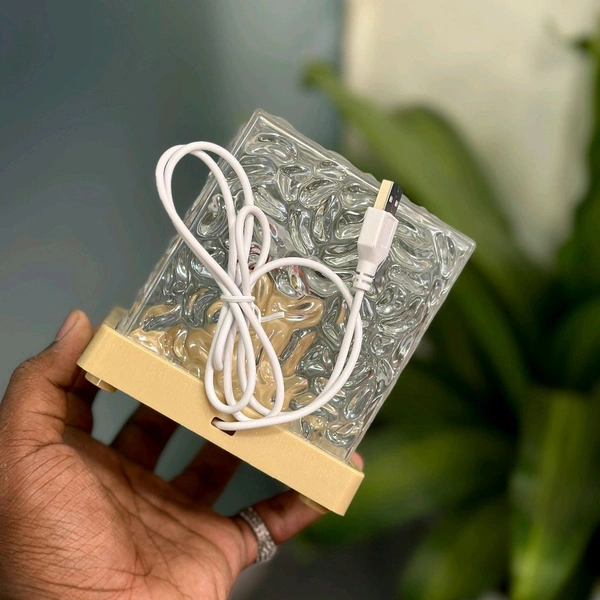 Romantic Projector Warm Ocean Wave Water Sixteen LED Night Light Projector 3D Water Wave Effect, Remote Control USB Crystal Table Lamp for Home Decor, Bedroom & Gift, Multicolor Light (Cube Shape).