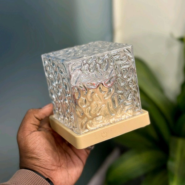 Romantic Projector Warm Ocean Wave Water Sixteen LED Night Light Projector 3D Water Wave Effect, Remote Control USB Crystal Table Lamp for Home Decor, Bedroom & Gift, Multicolor Light (Cube Shape).