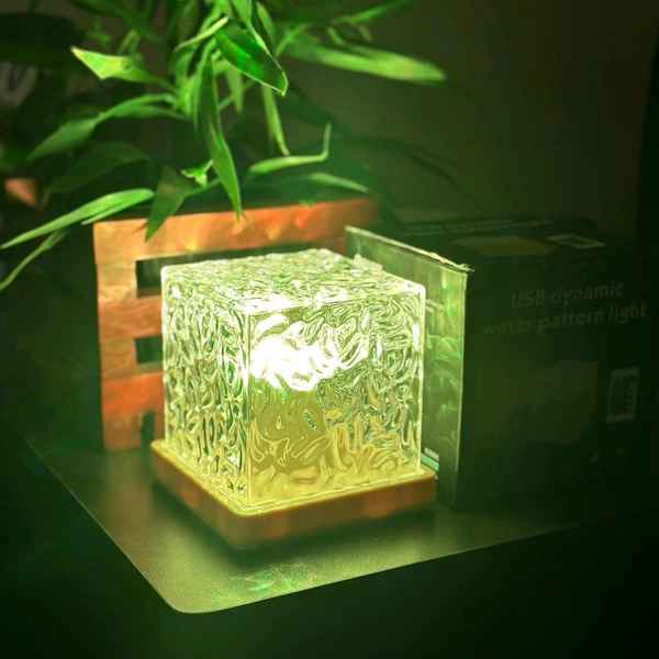 Romantic Projector Warm Ocean Wave Water Sixteen LED Night Light Projector 3D Water Wave Effect, Remote Control USB Crystal Table Lamp for Home Decor, Bedroom & Gift, Multicolor Light (Cube Shape).