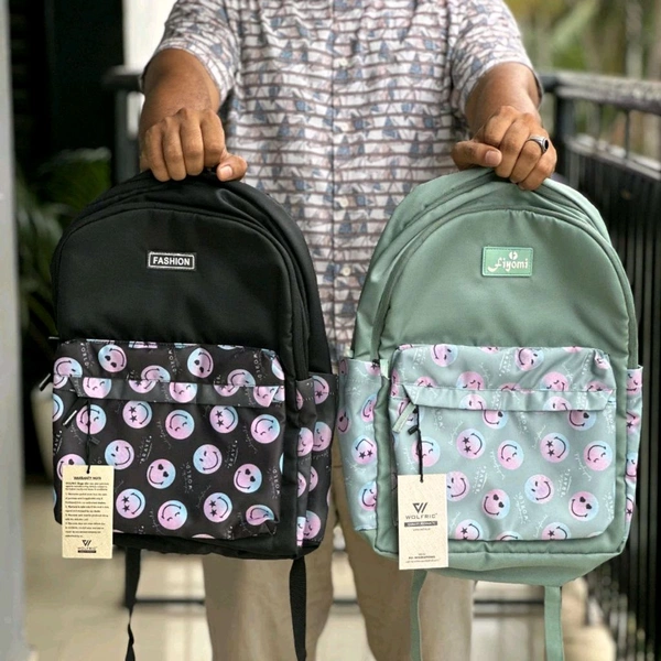 Wolfric Trendy Emoji Print Backpack – Lightweight & Stylish for School, College & Daily Use - SRB1
