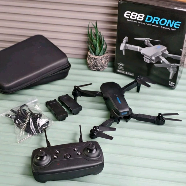 E88 Dual Camera Drone with Carry Case – Foldable, HD, Optical Flow, Smart Control