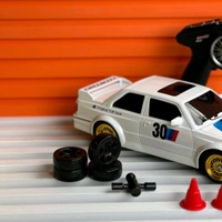 Remote Control Car 2.4GHZ High Speed Racing Car with Drift Tires, Roadblocks And LED Headlights Dual Batteries Best Birthday Gift, Holiday Gift - White