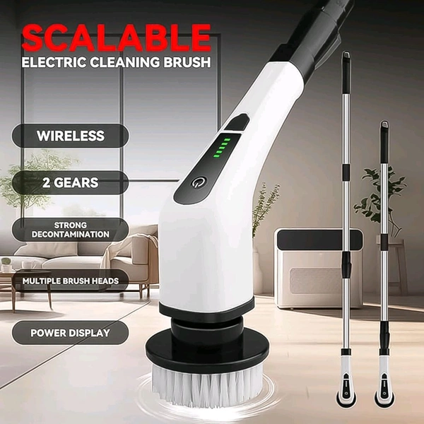 7-in-1 Electric Spin Scrubber Cleaning Brush with Extension Handle – Cordless Rechargeable Power Scrubber (1 Set / 25W)