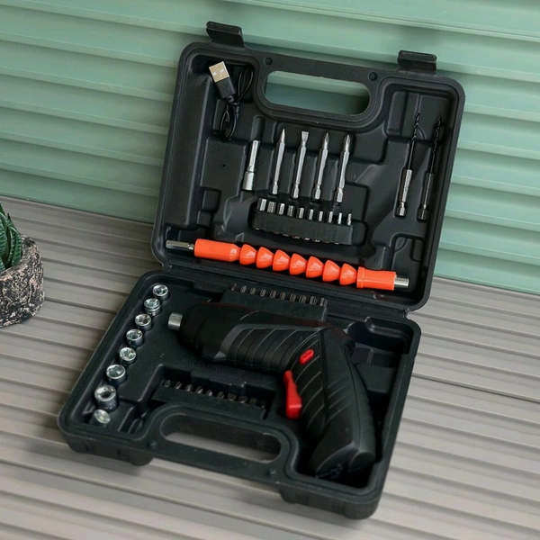 38-in-1 Cordless Rechargeable Screwdriver Drill Kit with LED Light & Flexible Shaft – USB Charging – Portable Toolbox Set for DIY, Home, and Car Repairs