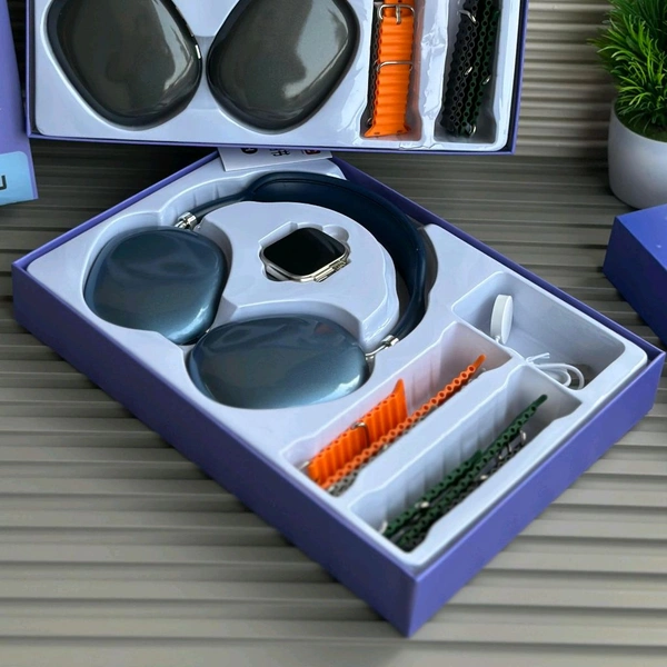 Y58 Ultra3 HD Smartwatch + Wireless Headphones Combo | 4 Changeable Straps | Customized Watch Face | Magnetic Charging - Blue