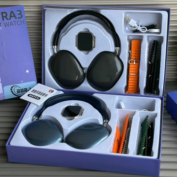 Y58 Ultra3 HD Smartwatch + Wireless Headphones Combo | 4 Changeable Straps | Customized Watch Face | Magnetic Charging - Blue