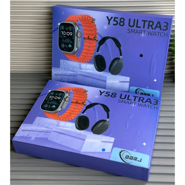 Y58 Ultra3 HD Smartwatch + Wireless Headphones Combo | 4 Changeable Straps | Customized Watch Face | Magnetic Charging - Blue