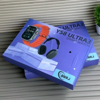 Y58 Ultra3 HD Smartwatch + Wireless Headphones Combo | 4 Changeable Straps | Customized Watch Face | Magnetic Charging - Blue