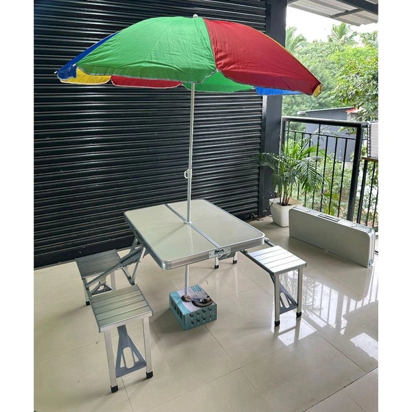 Portable 4-Seater Foldable Picnic Table with Umbrella | Outdoor Camping, Garden & Travel Use