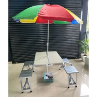 Portable 4-Seater Foldable Picnic Table with Umbrella | Outdoor Camping, Garden & Travel Use