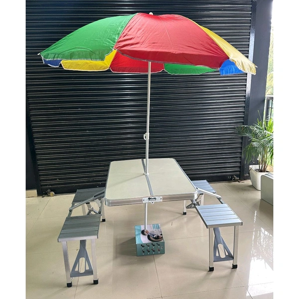 Portable 4-Seater Foldable Picnic Table with Umbrella | Outdoor Camping, Garden & Travel Use