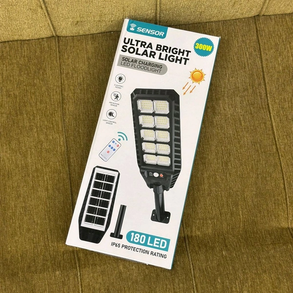 300W High-Powered Solar LED Street Light with Motion Sensor & Remote Control – Outdoor Waterproof Security Wall Lamp for Garden, Parking, and Pathways