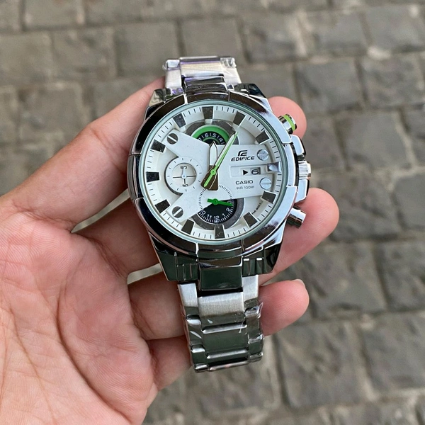 Men’s Classic Analog Watch – Elegant Dial, Date Display, Chronograph Working – Formal & Casual Wear - White