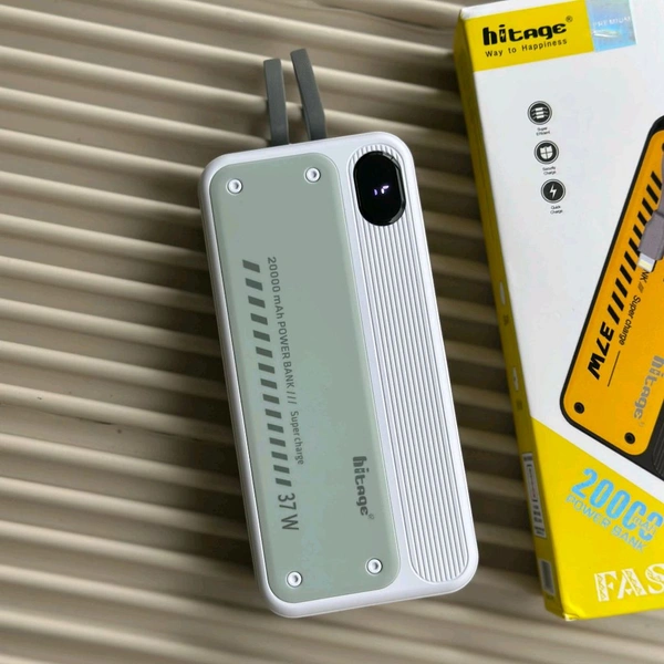Hitage PB-93 20000mAh Power Bank | 37W Fast Charging | In-Built Cables - White