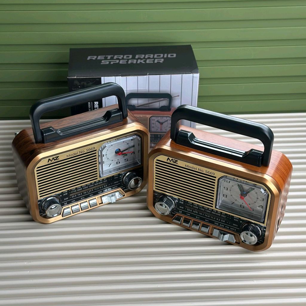 MZ S669 Retro Radio Speaker | AM/FM/SW 3 Band | Classic Clock + USB/