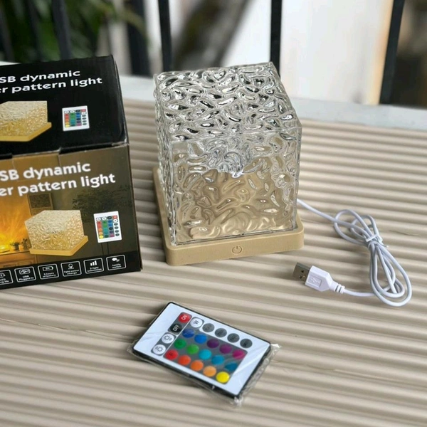 Romantic Projector Warm Ocean Wave Water Sixteen LED Night Light Projector 3D Water Wave Effect, Remote Control USB Crystal Table Lamp for Home Decor, Bedroom & Gift, Multicolor Light (Cube Shape).