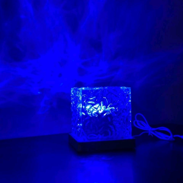 Romantic Projector Warm Ocean Wave Water Sixteen LED Night Light Projector 3D Water Wave Effect, Remote Control USB Crystal Table Lamp for Home Decor, Bedroom & Gift, Multicolor Light (Cube Shape).