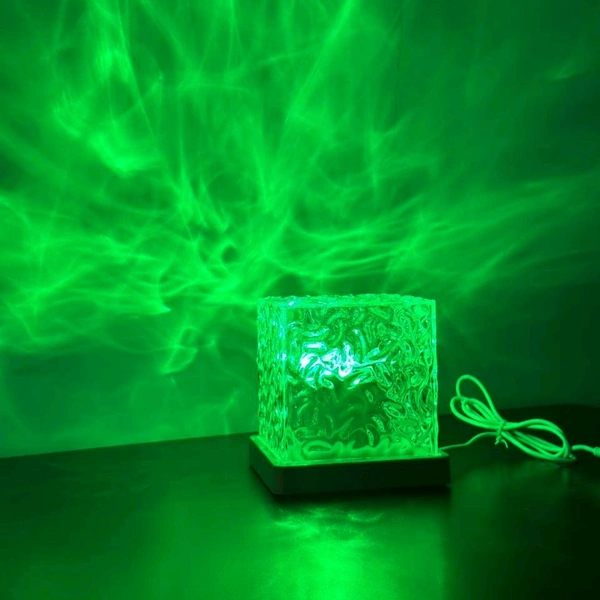 Romantic Projector Warm Ocean Wave Water Sixteen LED Night Light Projector 3D Water Wave Effect, Remote Control USB Crystal Table Lamp for Home Decor, Bedroom & Gift, Multicolor Light (Cube Shape).