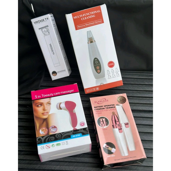 Complete Grooming & Beauty Care Combo for Men & Women | Vintage T9 Trimmer + Blackhead Remover + 5-in-1 Face Cleanser + Eyebrow Trimmer