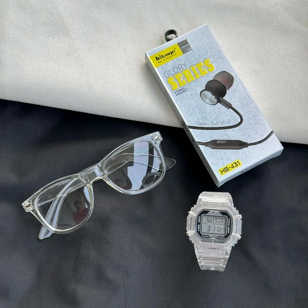 Everyday Essentials Combo Pack (Watch + Wired Earphones + Sunglasses) Best Value Combo 