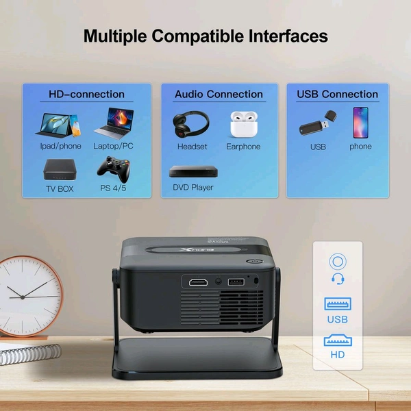 Mini Portable Projector 4K Support | HDMI Home Cinema Projector | Compact & Adjustable