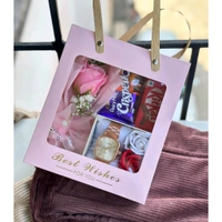 Premium Gift Hamper Bag with Watch, Chocolates & Flowers | Best Wishes Ready-to-Gift Combo Box