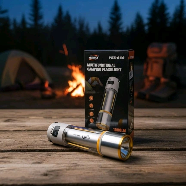 Yesnice YES-666 Multifunctional Camping Flashlight - Rechargeable LED Emergency Flashlight – Bright Flash Light with Magnetic Base, Zoomable Torch Light for Long Distance
