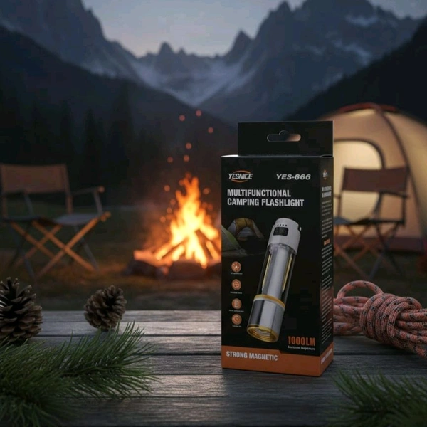 Yesnice YES-666 Multifunctional Camping Flashlight - Rechargeable LED Emergency Flashlight – Bright Flash Light with Magnetic Base, Zoomable Torch Light for Long Distance
