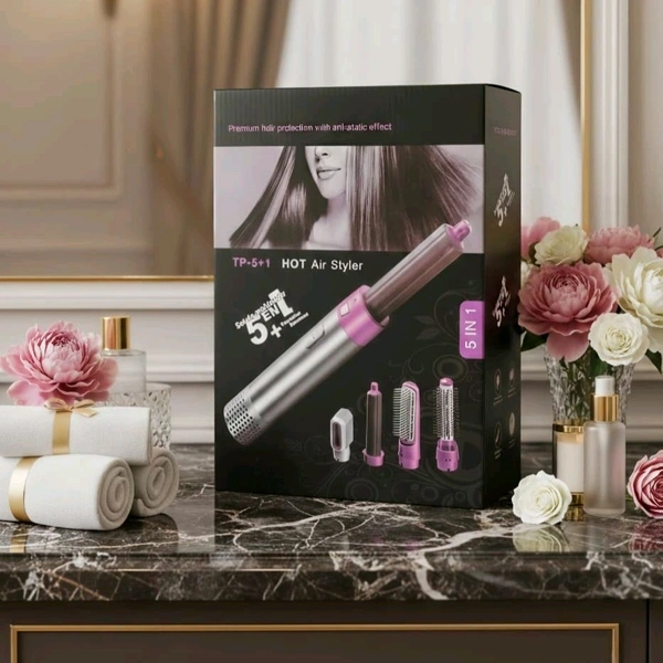 5 in 1 Hot Air Styler | Hair Dryer Brush with Curling & Straightening Attachments