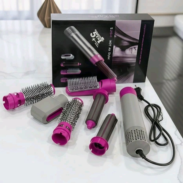 5 in 1 Hot Air Styler | Hair Dryer Brush with Curling & Straightening Attachments