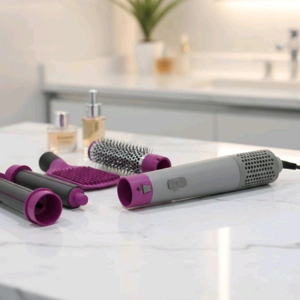 5 in 1 Hot Air Styler | Hair Dryer Brush with Curling & Straightening Attachments