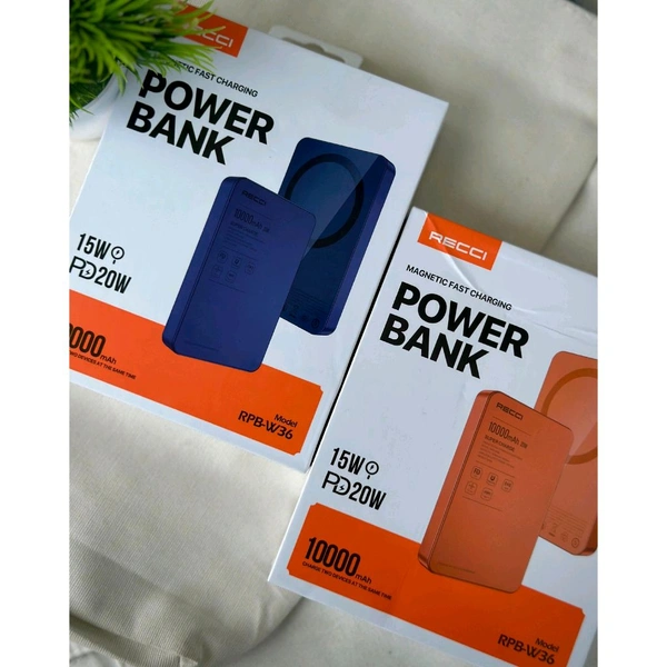 RECCI 10000mAh Magnetic Fast Charging Power Bank (RPB-W36) | 15W Wireless | 20W PD Type-C | Slim Metal Body
- Orange