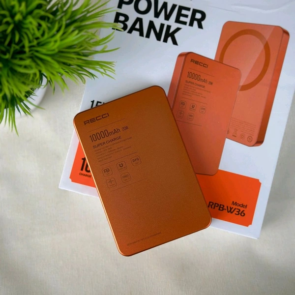 RECCI 10000mAh Magnetic Fast Charging Power Bank (RPB-W36) | 15W Wireless | 20W PD Type-C | Slim Metal Body
- Orange