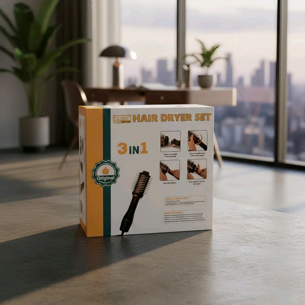 DENX 3-in-1 Hair Dryer Brush Set | Hot Air Styling Brush with Volumizer & Curling Attachment | 360° Swivel Cord | Salon Style at Home