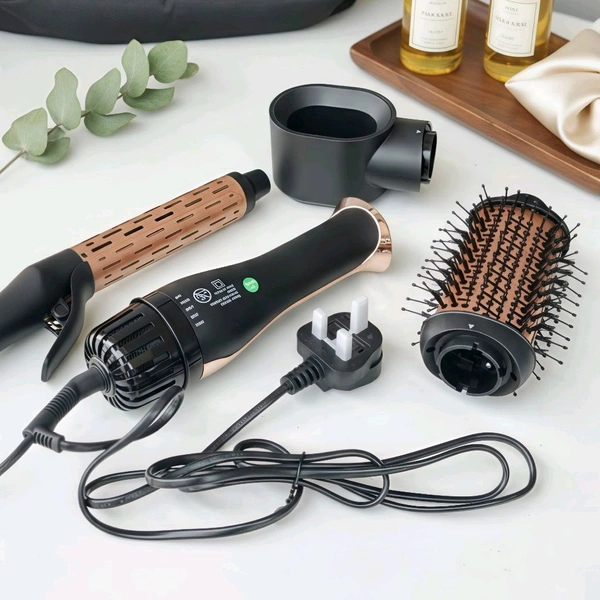 DENX 3-in-1 Hair Dryer Brush Set | Hot Air Styling Brush with Volumizer & Curling Attachment | 360° Swivel Cord | Salon Style at Home