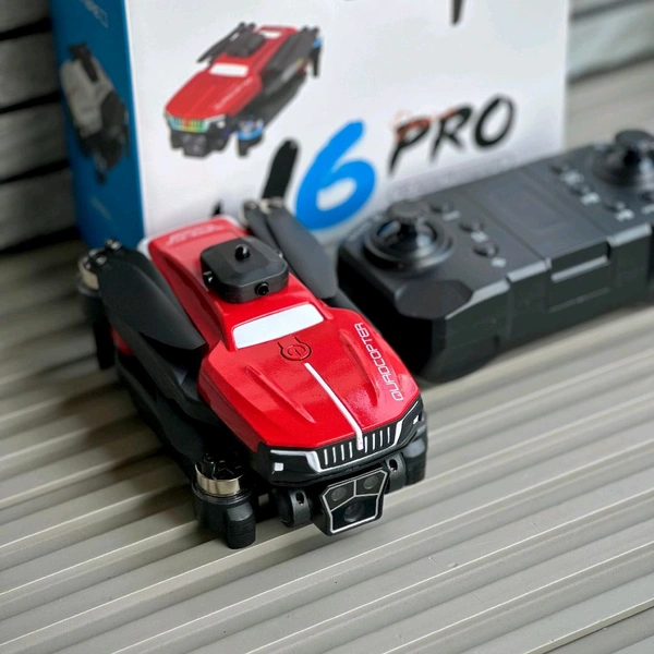 J6 Pro Foldable Camera Drone with Dual Battery | Brushless Motor Drone with HD Camera, Obstacle Avoidance & 360° Flip | Beginner Friendly Quadcopter (14+) - Red