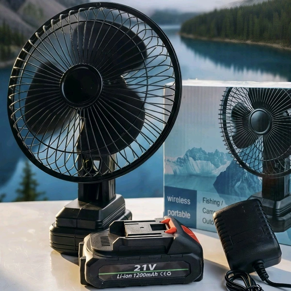 Portable Rechargeable Lithium Battery Fan, Wireless Table Fan with Removable Battery, Camping Fan for Outdoor, Fishing, Travel, Home and Emergency Use