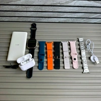 7 in 1 Smartwatch Combo Set with 7 Interchangeable Straps, Wireless TWS Earbuds and 10000mAh Power Bank – Smart Watch Gift Combo for Men and Women