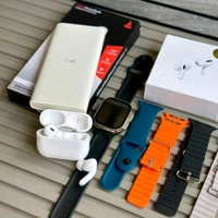 7 in 1 Smartwatch Combo Set with 7 Interchangeable Straps, Wireless TWS Earbuds and 10000mAh Power Bank – Smart Watch Gift Combo for Men and Women