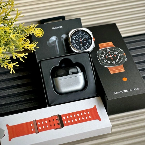 7 in 1 Smartwatch with Interchangeable Strap & Wireless ANC TWS Earbuds – Smart Watch Combo Set for Men and Women