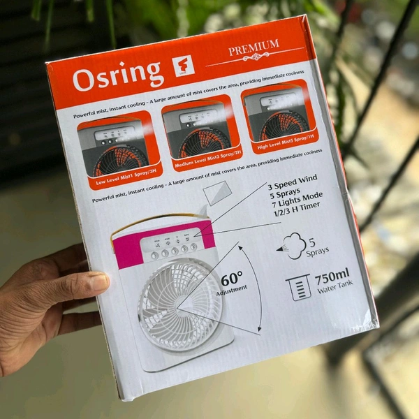 Portable Mist Cooling Fan with Water Spray, 3 Speed Airflow, 750ml Water Tank, LED Light & Timer – Desktop Personal Air Cooler Fan